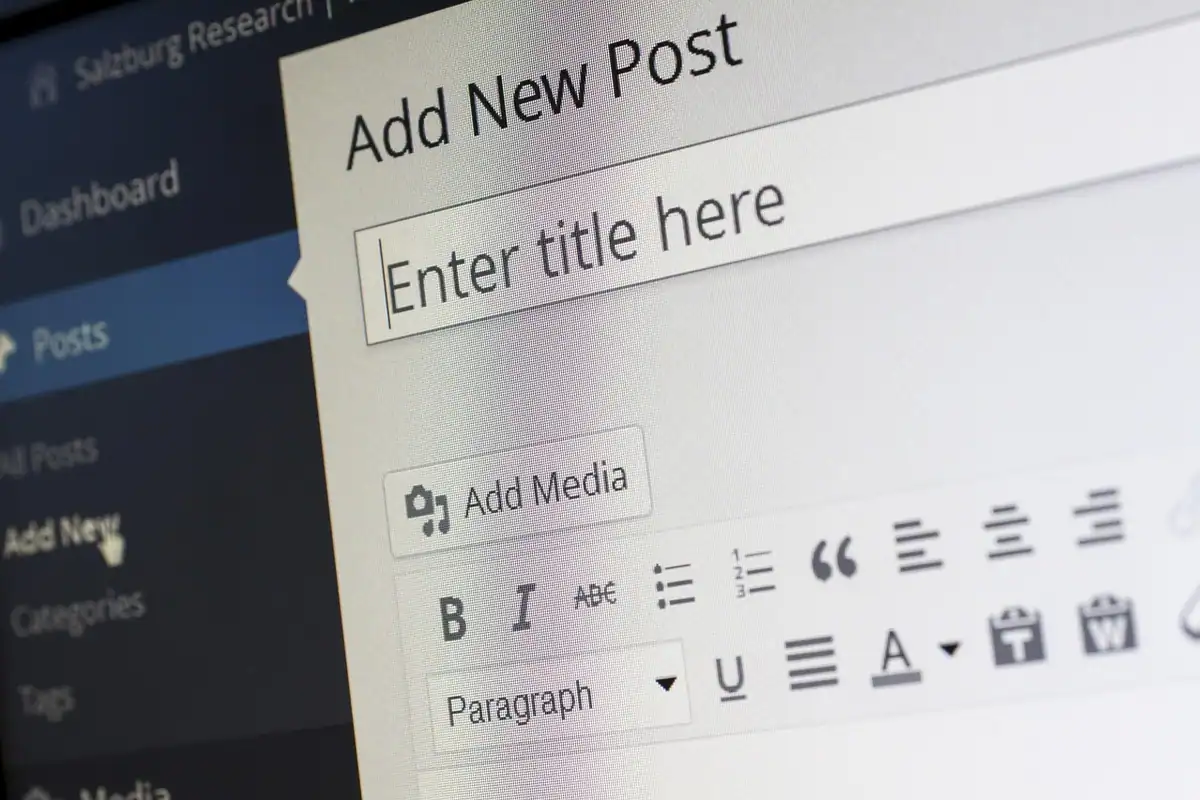 Editorul de articole WordPress cu titlu și butonul pentru adăugarea de media